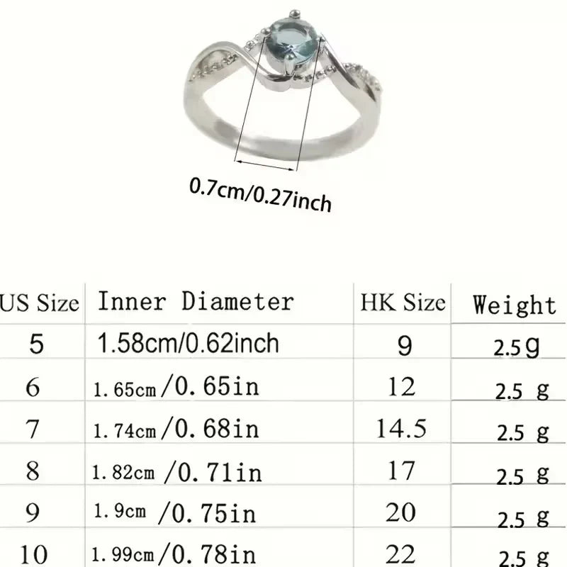 A Minimalist Wave-shaped Blue Synthetic Zirconia Ladies' Ring For Parties, Dances, Daily Wear, And Jewelry Gifts.